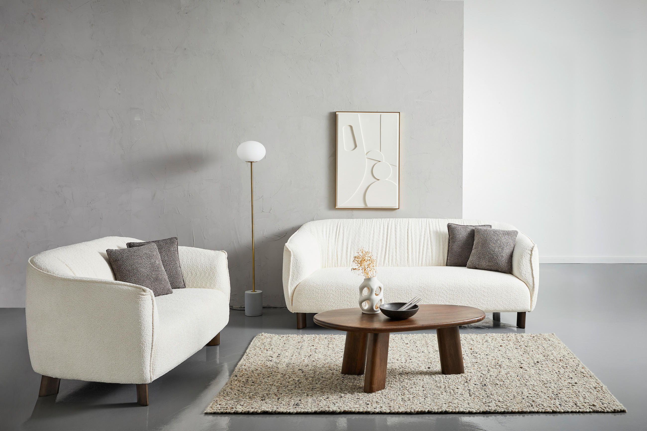 SJEDEĆA GARNITURA tekstil krem - siva/prirodne boje, Design, tekstil/drvo - MID.YOU