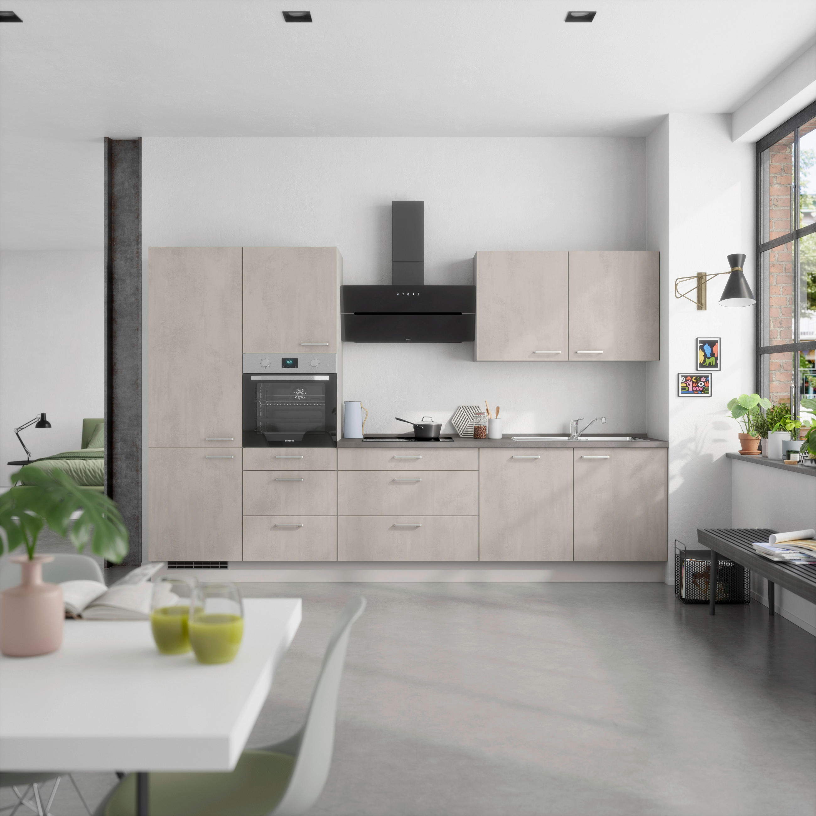 KÜCHENBLOCK Riva 330 cm  in Grau, Schieferfarben  - Schieferfarben/Edelstahlfarben, MODERN, Holzwerkstoff/Metall (330cm) - Nobilia