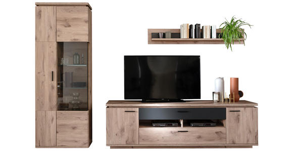 WOHNWAND 3-teilig  in Anthrazit, Eiche dunkel  295/208/50 cm  - Eiche dunkel/Anthrazit, KONVENTIONELL, Glas/Holzwerkstoff (295/208/50cm) - Cantus