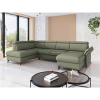 WOHNLANDSCHAFT GLENDALE E in Flachgewebe Olivgrün  - Schwarz/Olivgrün, KONVENTIONELL, Textil/Metall (193/321/166cm) - Sit & More