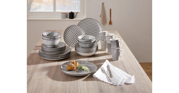 KOMBISERVICE Tokyo 30-teilig  - Schwarz/Weiß, Trend, Keramik - Novel