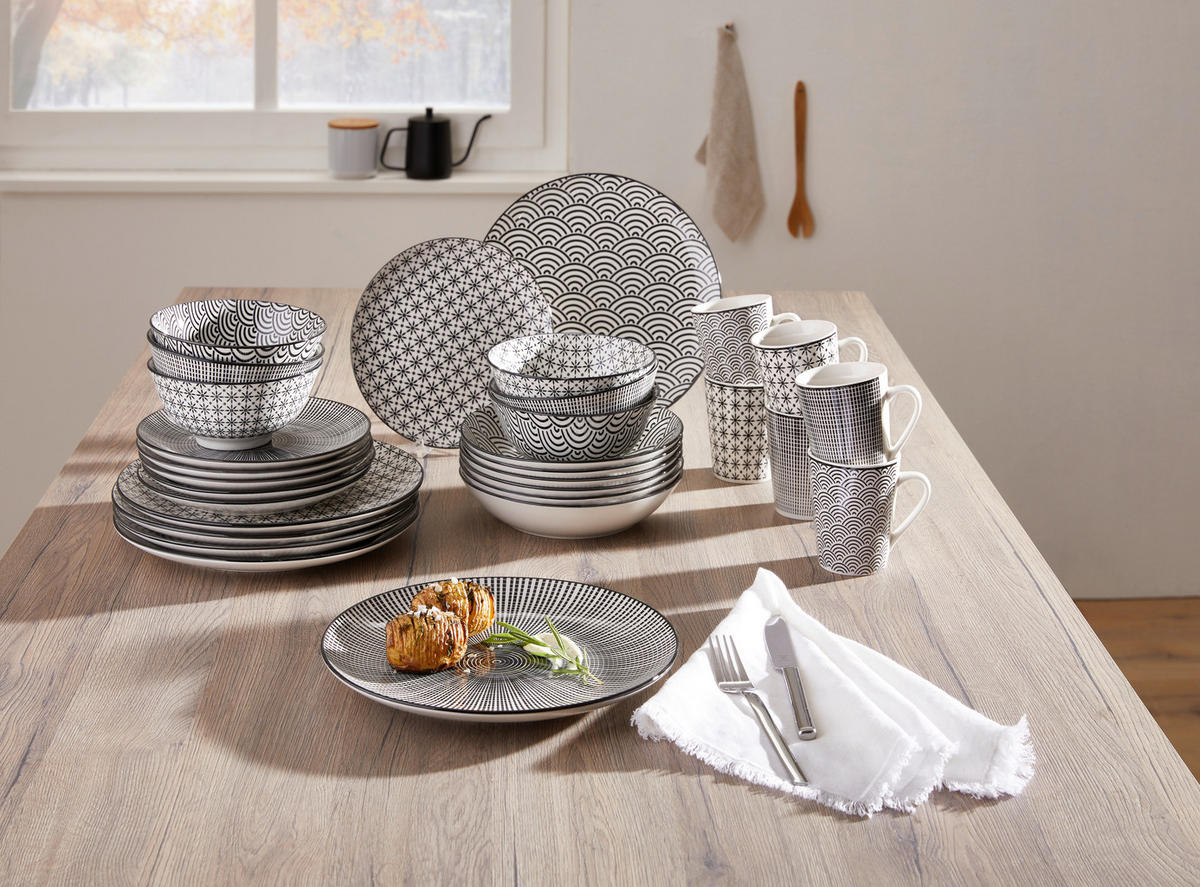 KOMBINOVANÝ SERVIS Tokyo 30-dielne  - čierna/biela, Trend, keramika - Novel