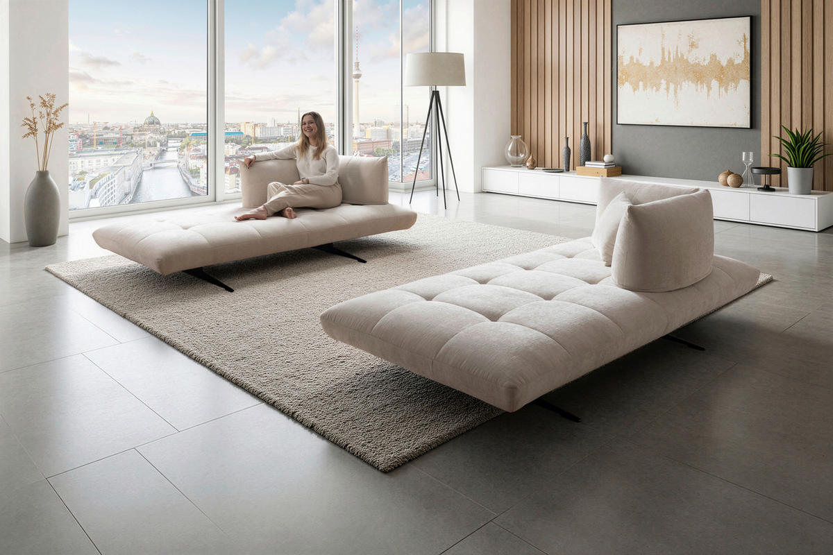 ECKSOFA Sofaschmiede in Mikrofaser Creme  345/230 cm  - Creme/Schwarz, Design, Textil (345/230cm) - Moderano