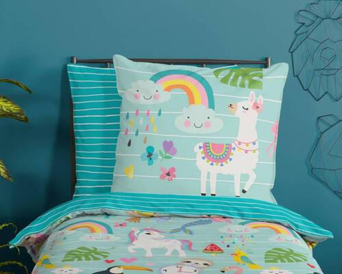 Thumbnail - Kinderbettwäsche Festen, Blau, Türkis, Textil, Tier, 135x200 cm, atmungsaktiv, Schlaftextilien, Bettwäsche, Kinderbettwä...