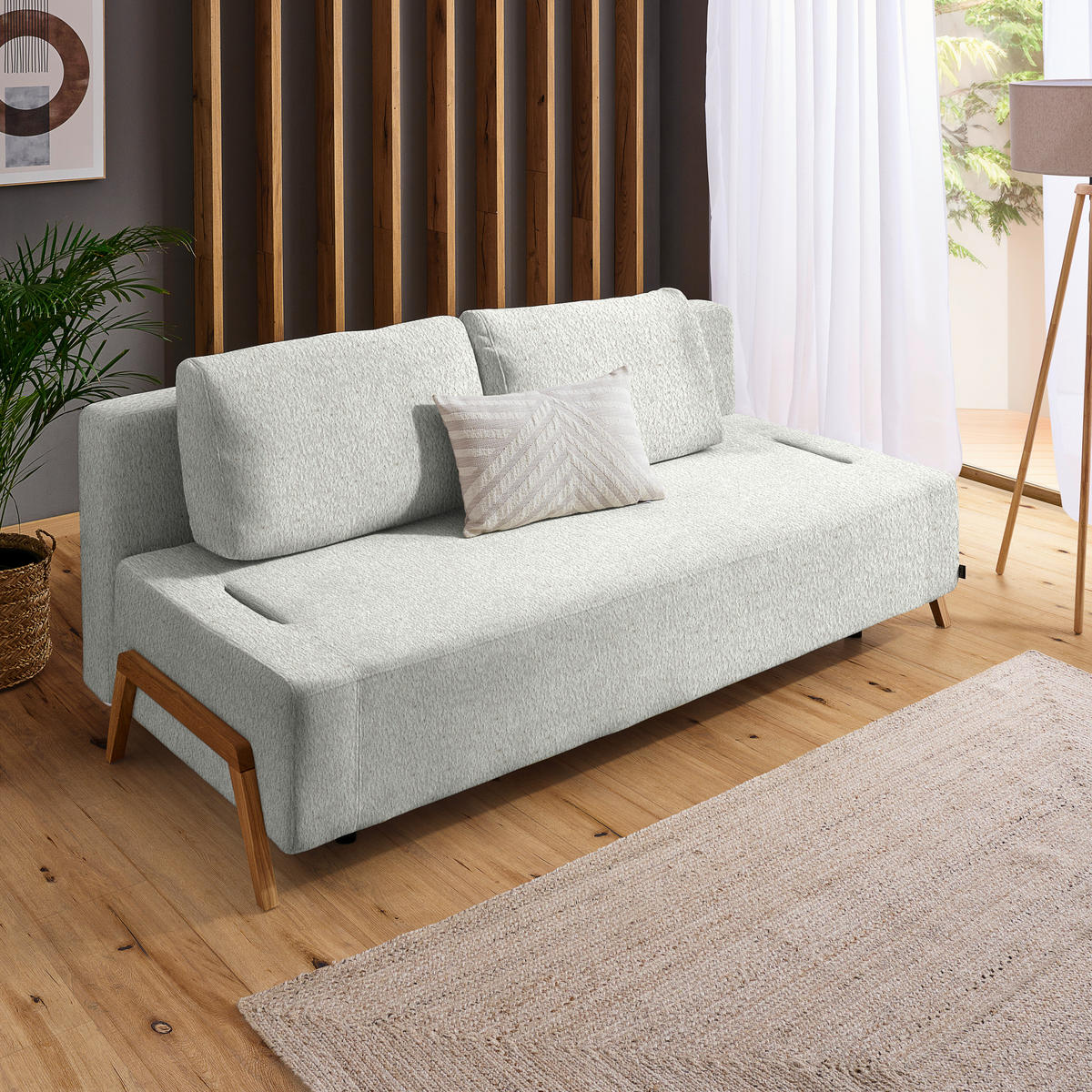 SCHLAFSOFA Teddystoff Silberfarben  - Silberfarben/Naturfarben, Design, Holz/Textil (211/88/102cm) - Niels Andersson