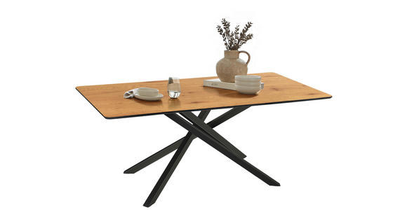 ESSTISCH 180/90/75 cm Nachbildung  Metall, Holzwerkstoff Variantenauswahl rechteckig Eichefarben  - Eichefarben/Schwarz, Design, Holzwerkstoff/Metall (180/90/75cm) - Carryhome