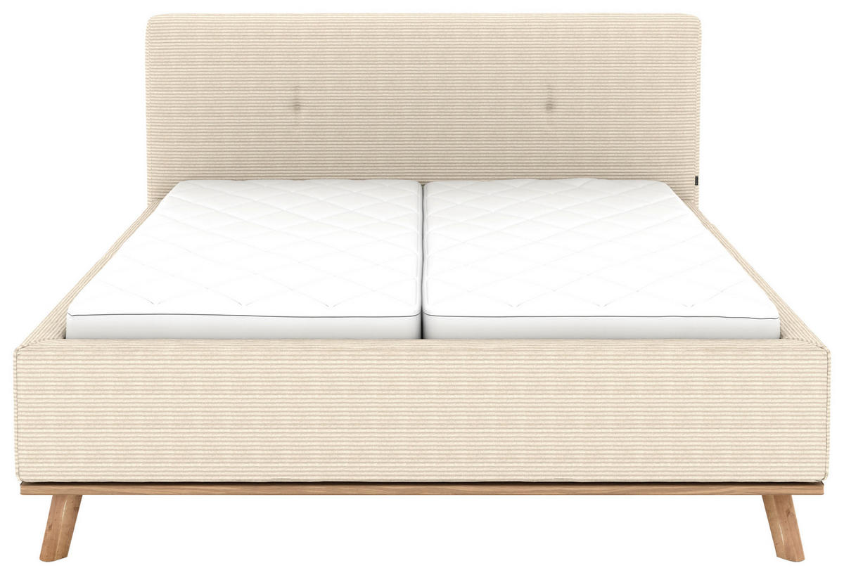 POLSTERBETT Matratze, Lattenrost, Bettkasten 180/200 cm  in Creme  - Eichefarben/Creme, Design, Holz/Textil (180/200cm) - Musterring