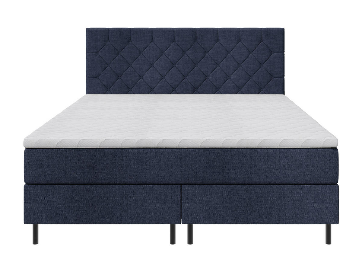 BOXSPRINGBETT 160/200 cm,  in Dunkelblau, Matratze, Topper, H2 + H2 = mittel  - Schwarz/Dunkelblau, KONVENTIONELL, Textil/Metall (160/200cm) - Chameo