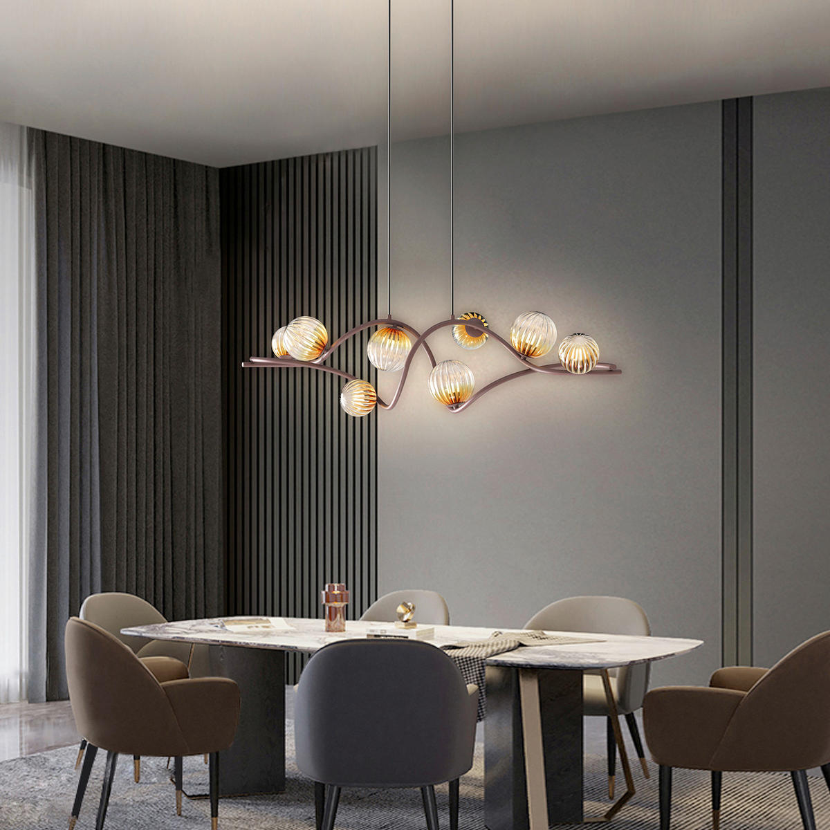 PENDELLEUCHTE 106/25/100 cm  - Cognac, KONVENTIONELL, Glas/Metall (106/25/100cm)