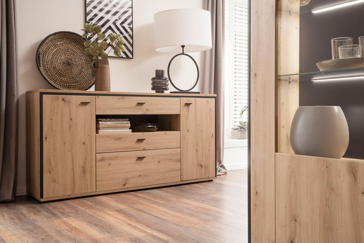 SIDEBOARD Skopje 183/92/45 cm 3 låda(or)  - antracit/ekfärgad, Design, metall/trämaterial (183/92/45cm) - Livetastic