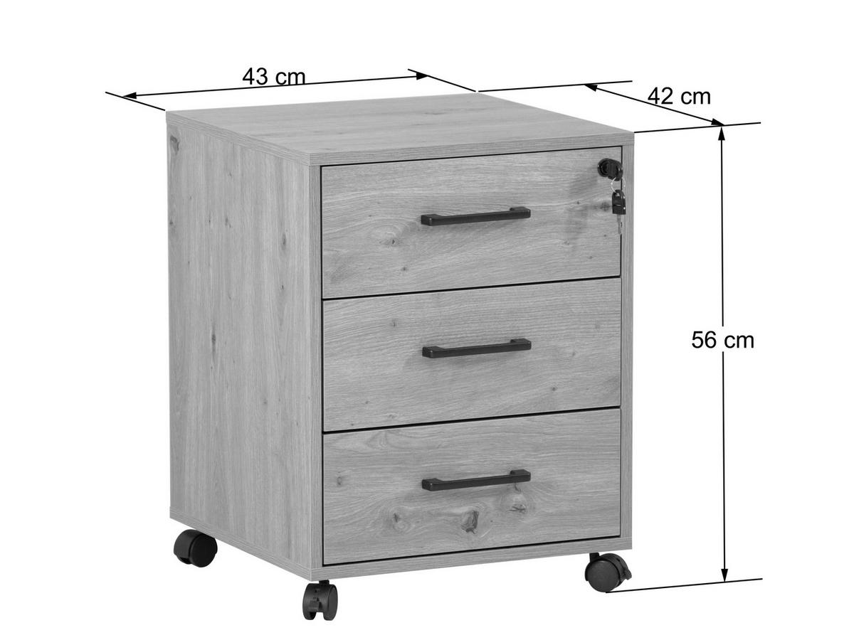 ROLLCONTAINER Eiche Artisan  - Schwarz/Eiche Artisan, MODERN, Holzwerkstoff/Kunststoff (43/56/42cm) - Livetastic