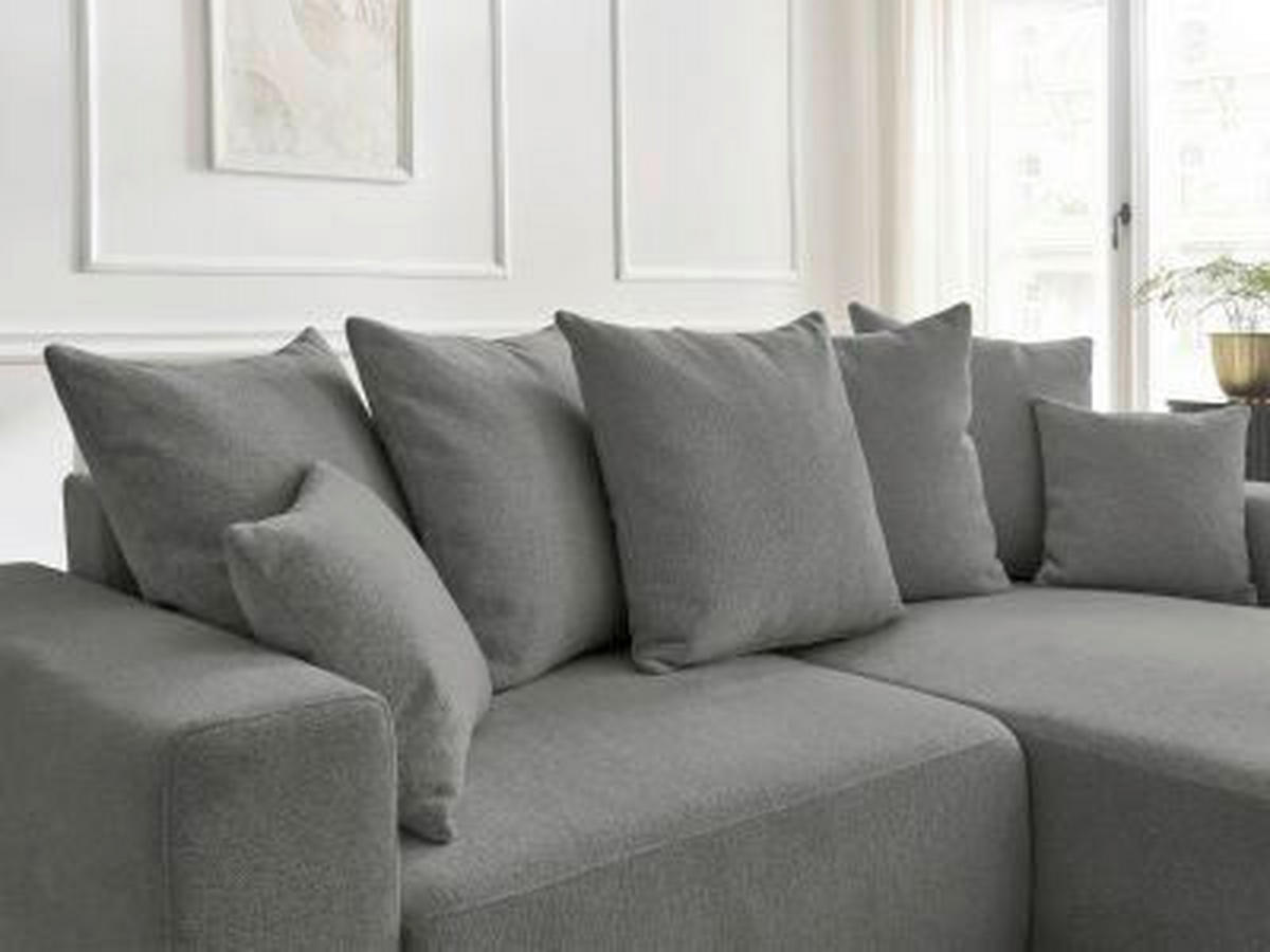 ECKSOFA Ottomane rechts  ATILLA Dunkelgrau Flachgewebe  - Dunkelgrau/Schwarz, MODERN, Kunststoff/Textil (244/149cm)