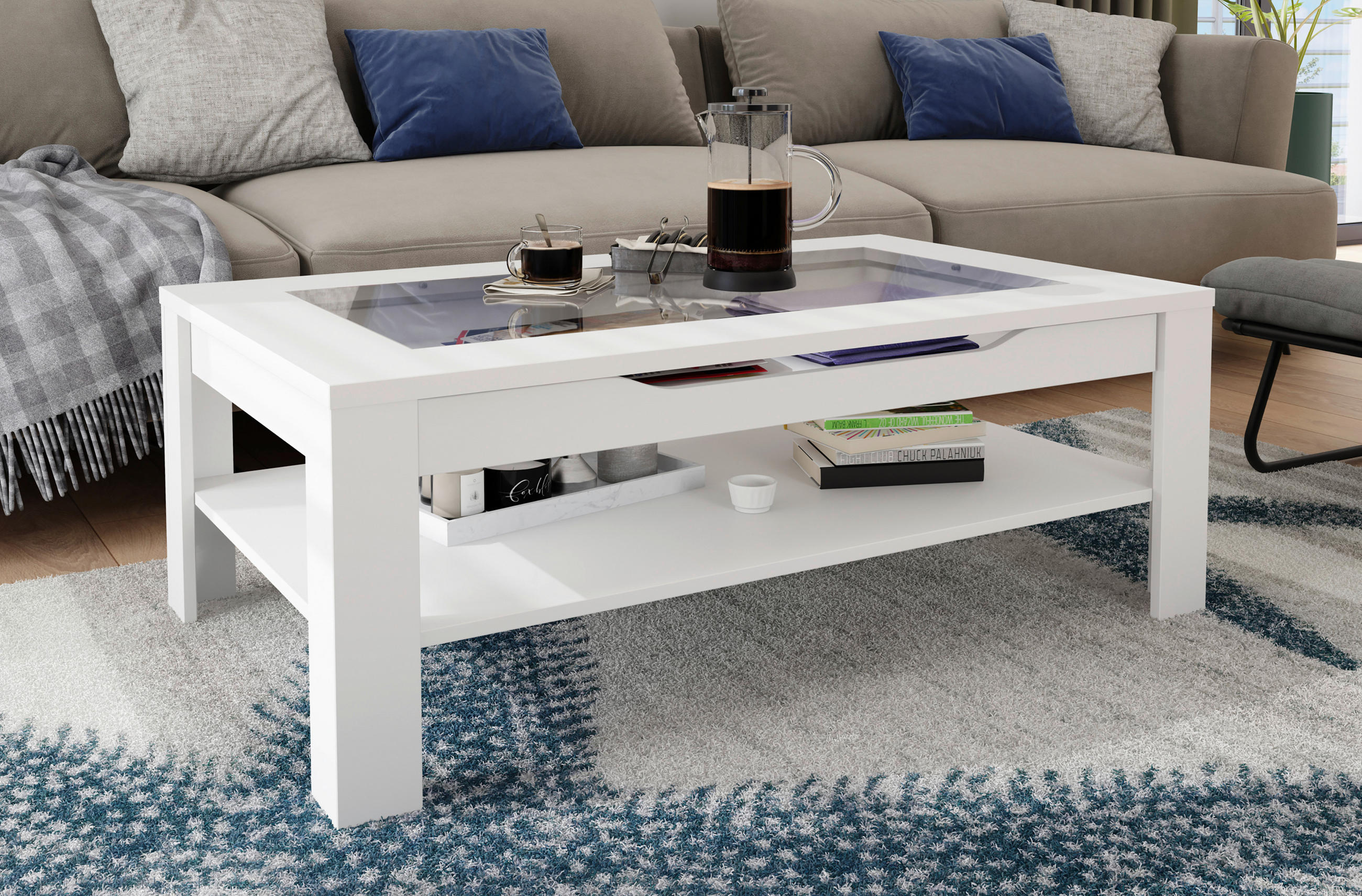 COUCHTISCH Klarglas, ESG 110/43/67 cm rechteckig Weiß  - Weiß, MODERN, Glas/Holzwerkstoff (110/43/67cm) - MID.YOU