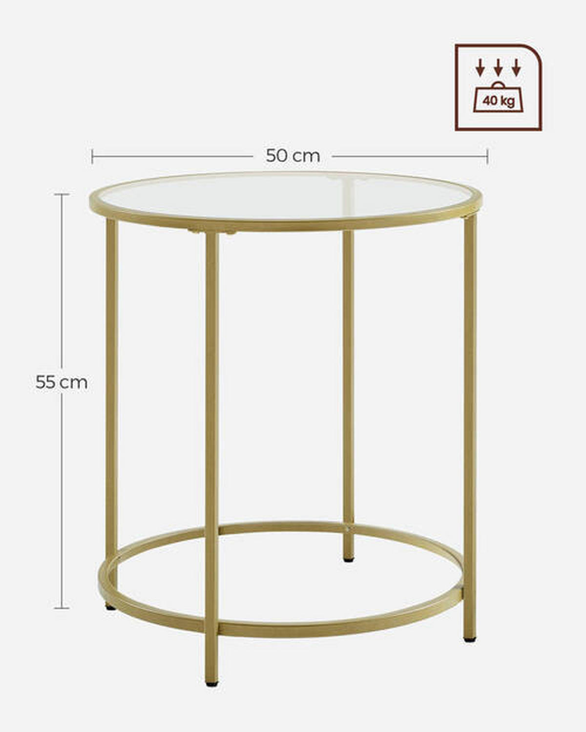 BEISTELLTISCH in Metall, Glas 50/50/55 cm  - Goldfarben, Trend, Glas/Metall (50/50/55cm) - Boxxx