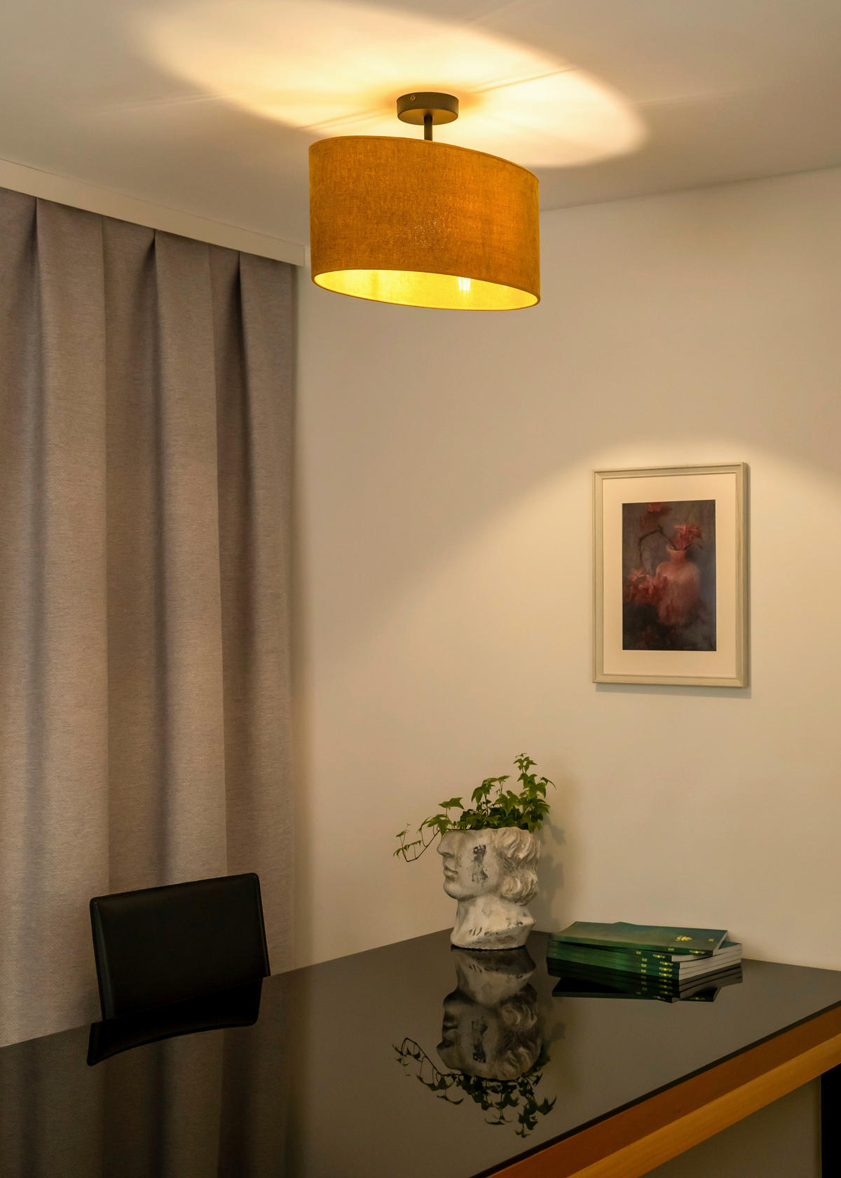 DECKENLEUCHTE Oval 50/30 cm   - Senfgelb, Trend, Textil (50/30cm)