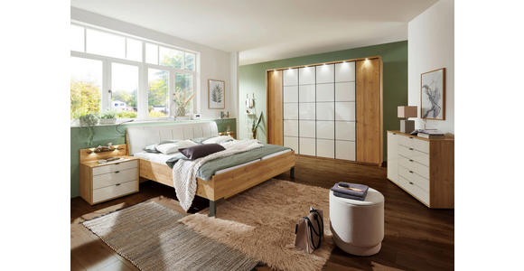 KOMMODE 120/86/43 cm in Champagner, Eiche Bianco - Schieferfarben/Eiche Bianco, Design, Glas/Holzwerkstoff (120/86/43cm) - Novel