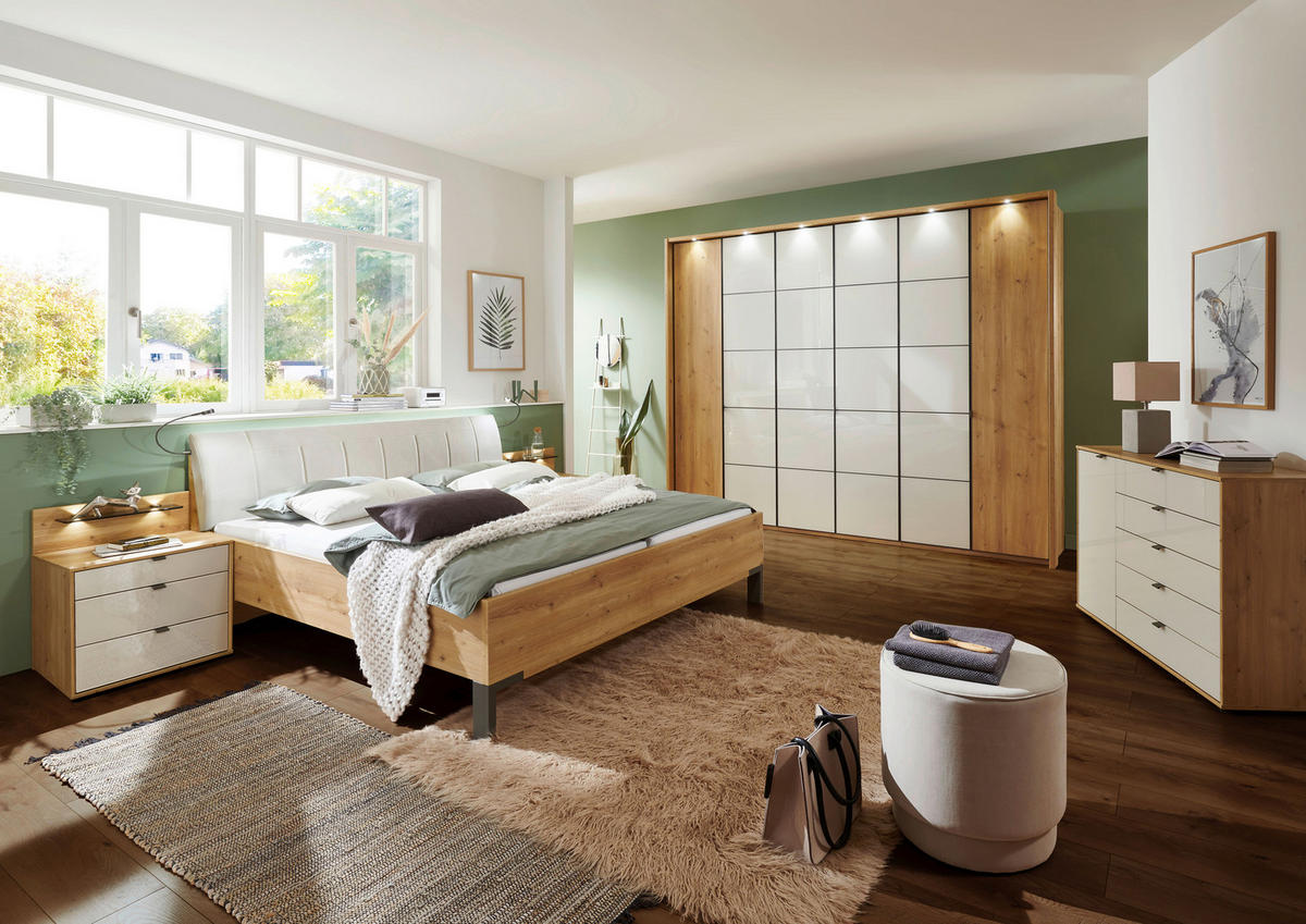 KOMMODE 120/86/43 cm  in Champagner, Eiche Bianco  - Schieferfarben/Eiche Bianco, Modern, Glas/Holzwerkstoff (120/86/43cm) - Novel