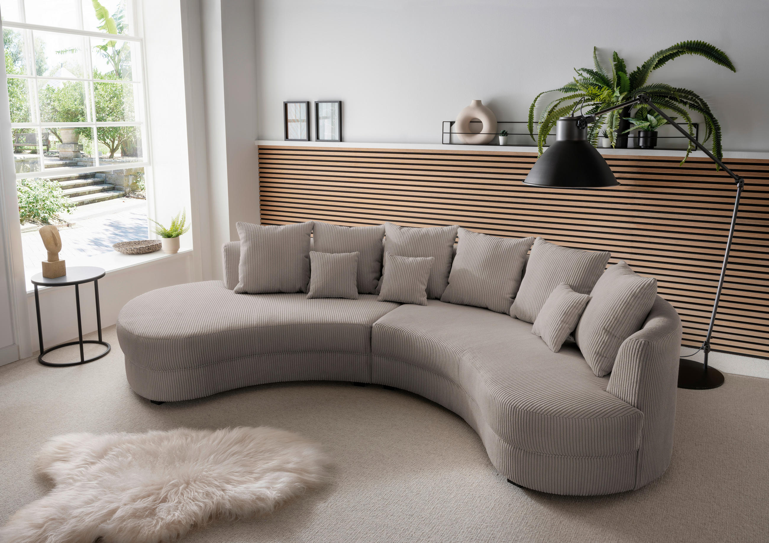 WOHNLANDSCHAFT in Cord Graubraun  - Graubraun/Schwarz, Design, Kunststoff/Textil (160/300cm) - Livetastic