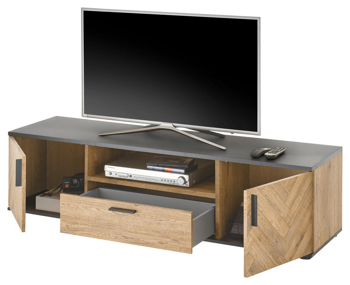 LOWBOARD  in 154/42/42 cm  - Eichefarben/Schwarz, KONVENTIONELL, Holzwerkstoff/Kunststoff (154/42/42cm) - MID.YOU