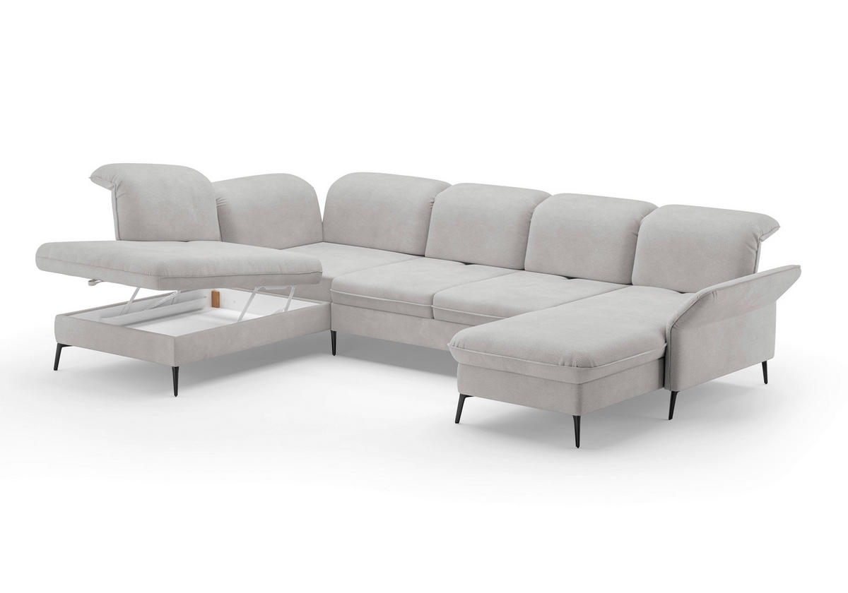 WOHNLANDSCHAFT in Flachgewebe Silberfarben  - Silberfarben/Schwarz, KONVENTIONELL, Textil/Metall (231/359/198cm) - Sit & More