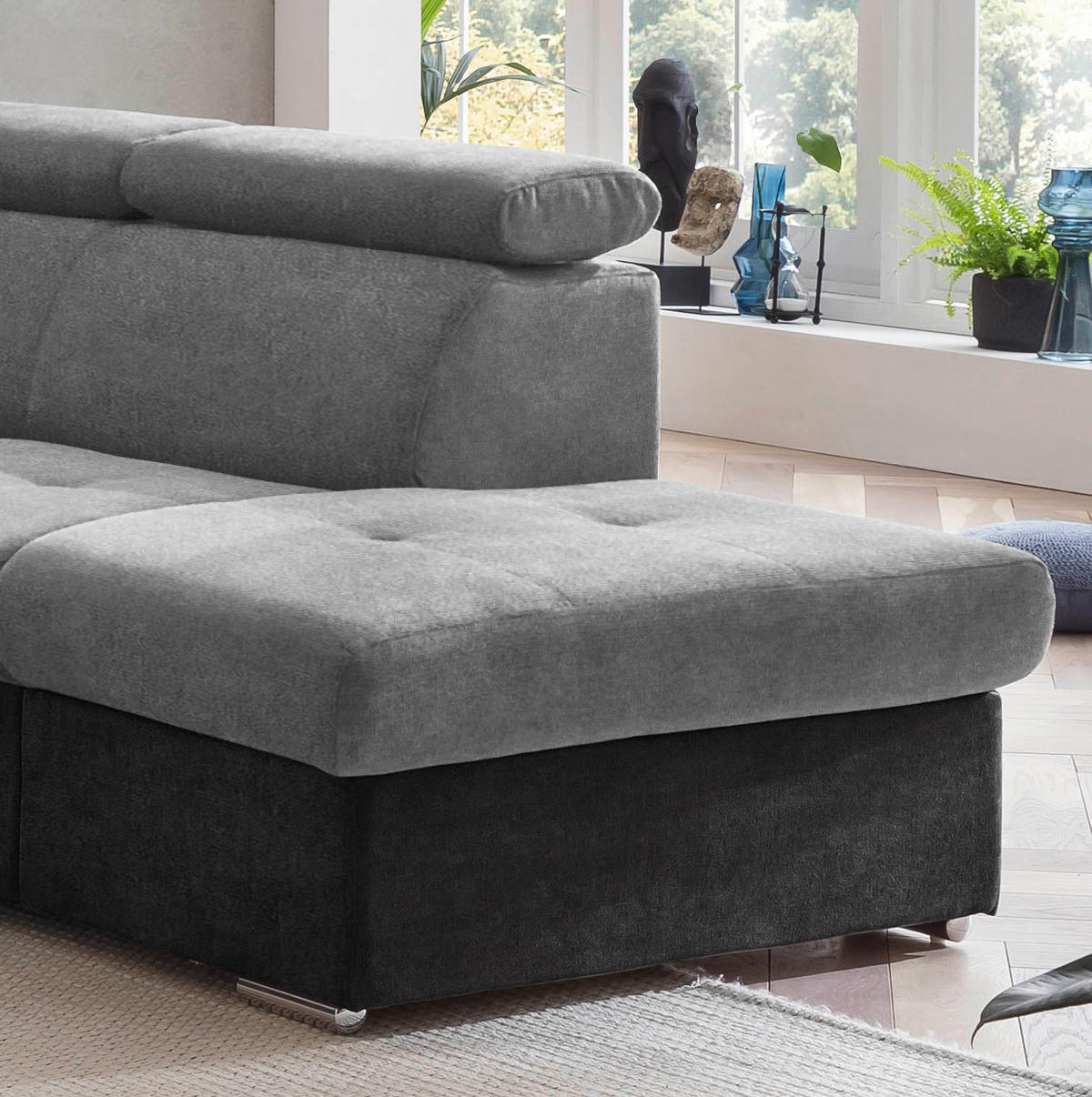 ECKSOFA in Mikrofaser Grau, Schwarz  - Chromfarben/Schwarz, Design, Textil/Metall (262/216cm) - Livetastic