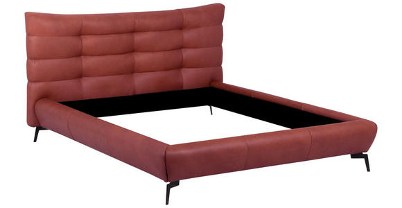 POLSTERBETT 180/200 cm,  in Kirschrot, gepolstertes Kopfteil,  - Schwarz/Kirschrot, Design, Leder/Metall (180/200cm) - Esposa