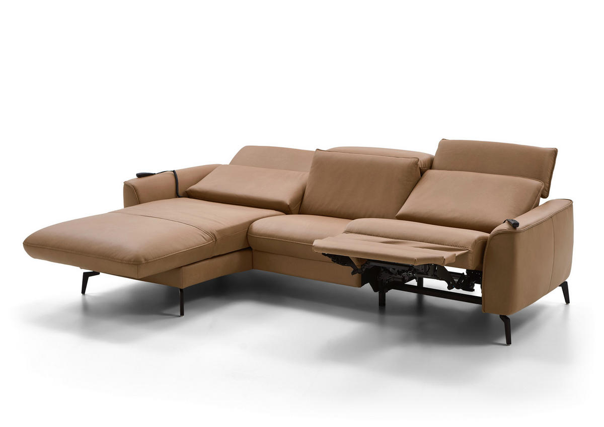 ECKSOFA in Echtleder Haselnussfarben  - Schwarz/Haselnussfarben, Natur, Leder/Metall (168/281cm) - Valdera