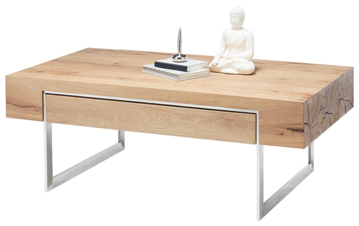 KLUBSKA MIZA, 110/40/60 cm barve hrasta, barve nerjavečega jekla  - barve nerjavečega jekla/barve hrasta, Design, kovina/leseni material (110/40/60cm) - Valnatura