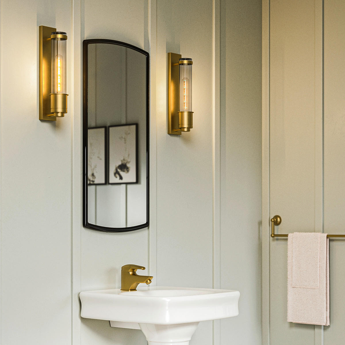 BADEZIMMER-WANDLEUCHTE - Messingfarben, Design, Glas/Metall (8.1/40/12.1cm) - Elstead Lighting