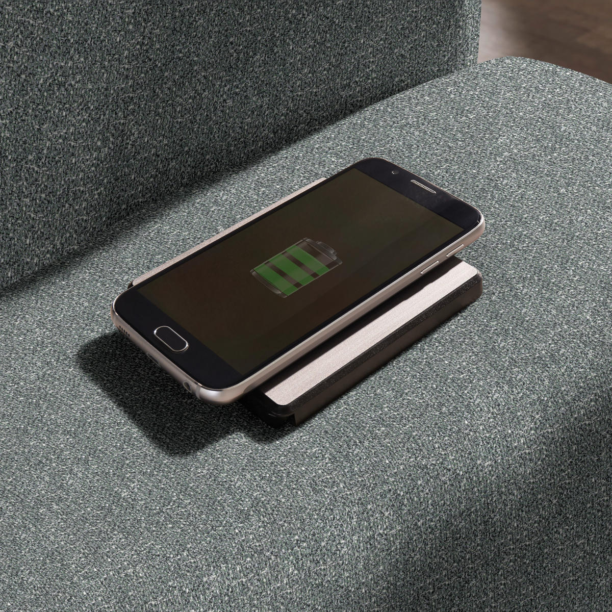 ECKSOFA  in Mikrovelours Graugrün  288/205 cm  - Alufarben/Graugrün, Design, Textil (288/205cm) - Sedda