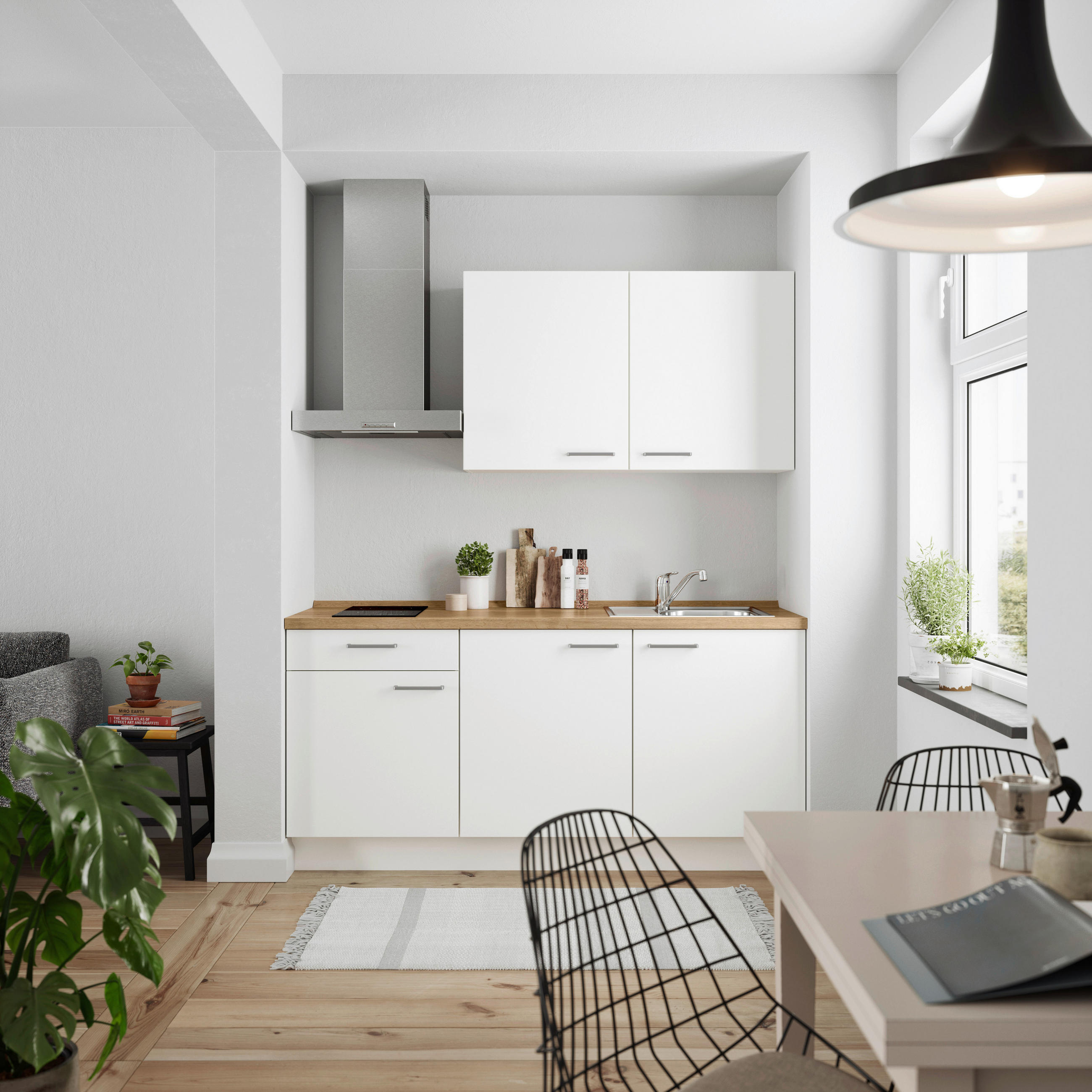 KÜCHENBLOCK Touch 180 cm  in Weiß, Eichefarben  - Edelstahlfarben/Eichefarben, MODERN, Holzwerkstoff/Metall (180cm) - Nobilia