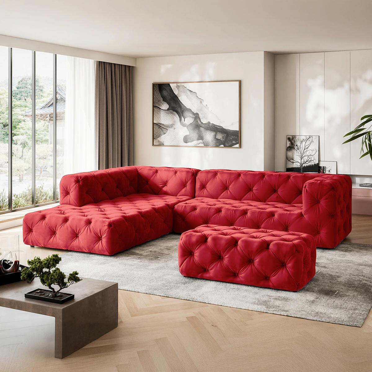 HOCKER in Textil Rot  - Rot/Schwarz, Design, Kunststoff/Textil (130/39/65cm) - P & B