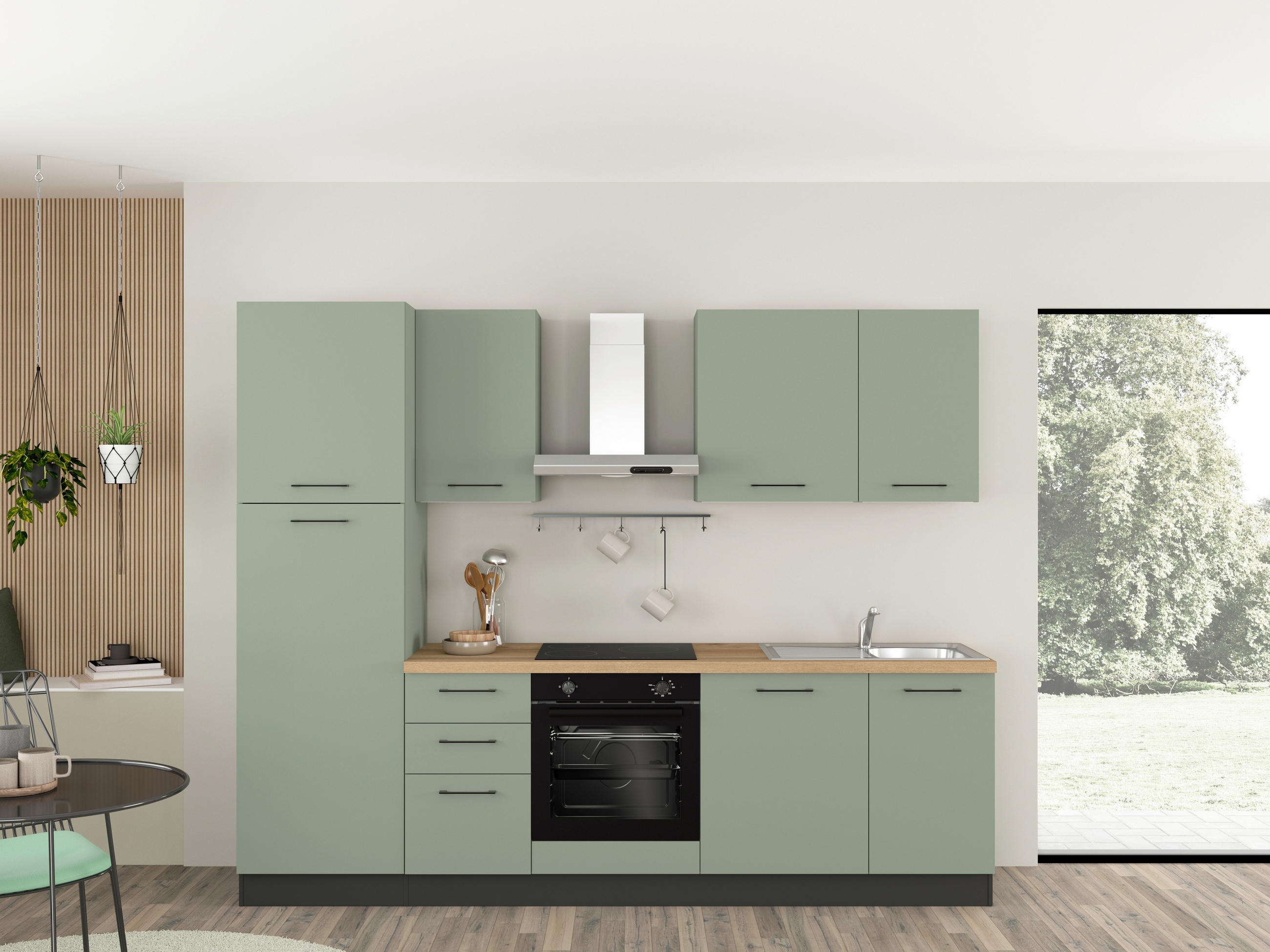 BLOK KUHINJA S APARATIMA  pastelno zelena  - magnolija/pastelno zelena, drvni materijal/metal (270cm) - Italstyle