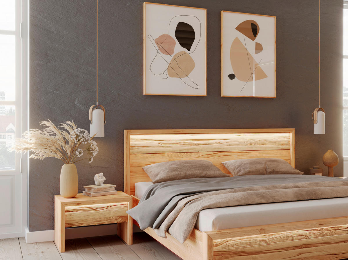 BETT  in Naturfarben, Kernbuche  - Naturfarben/Kernbuche, MODERN, Holz (186/101/212cm) - MID.YOU