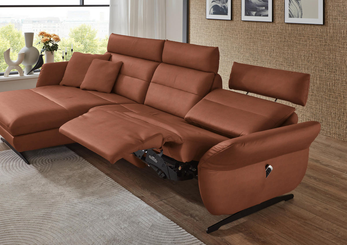 ECKSOFA in Echtleder Cognac  - Cognac/Schwarz, Design, Leder/Metall (169/298cm) - Dieter Knoll