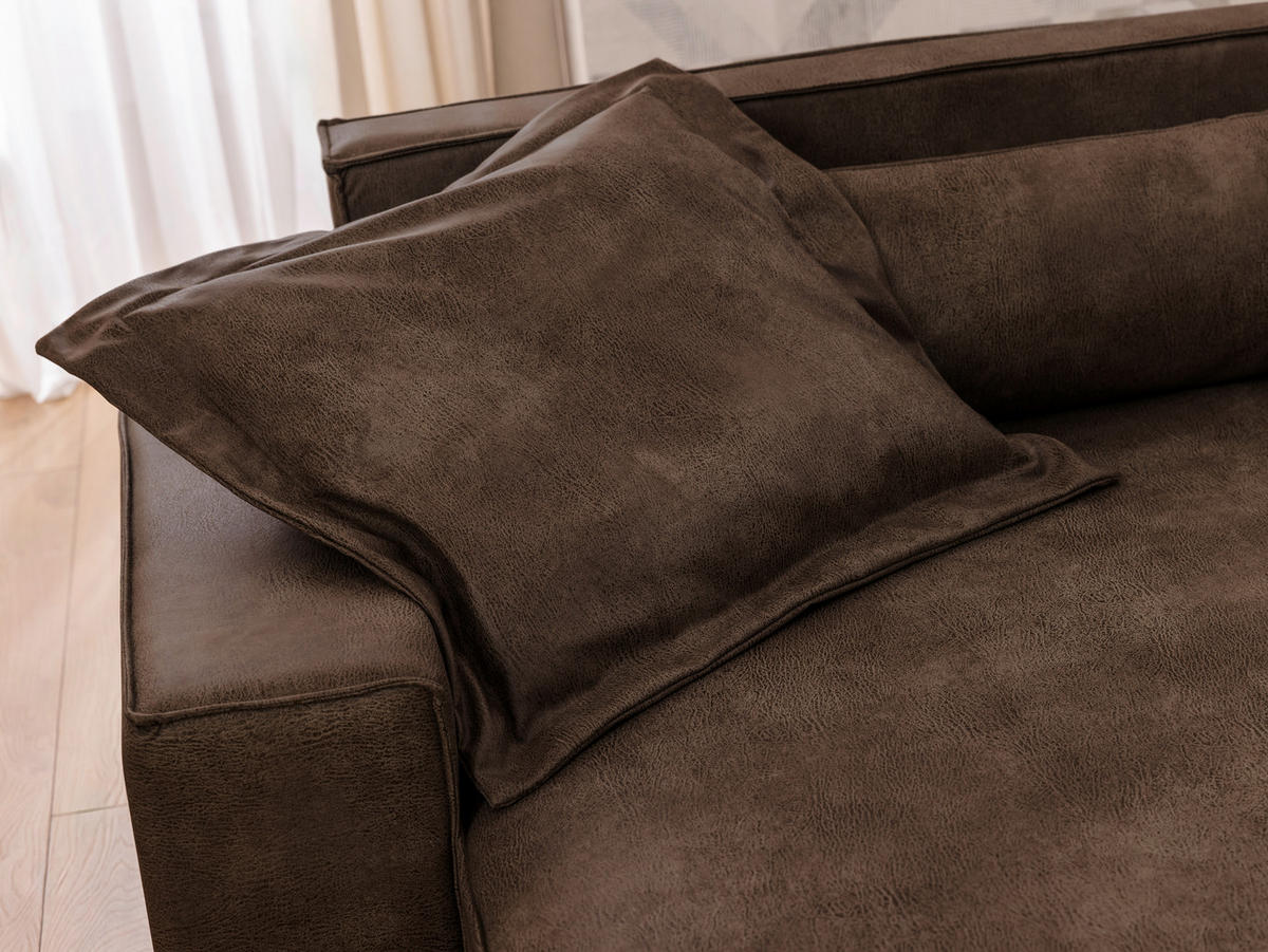 ECKSOFA Curduroy in Lederlook Braun Rückenkissen  251/142 cm  - Schwarz/Braun, Design, Kunststoff/Textil (251/142cm) - P & B