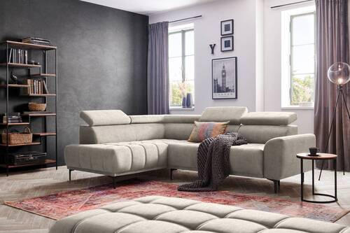 ECKSOFA Beige Velours  - Beige/Schwarz, Design, Textil/Metall (191/261cm) - Stylife