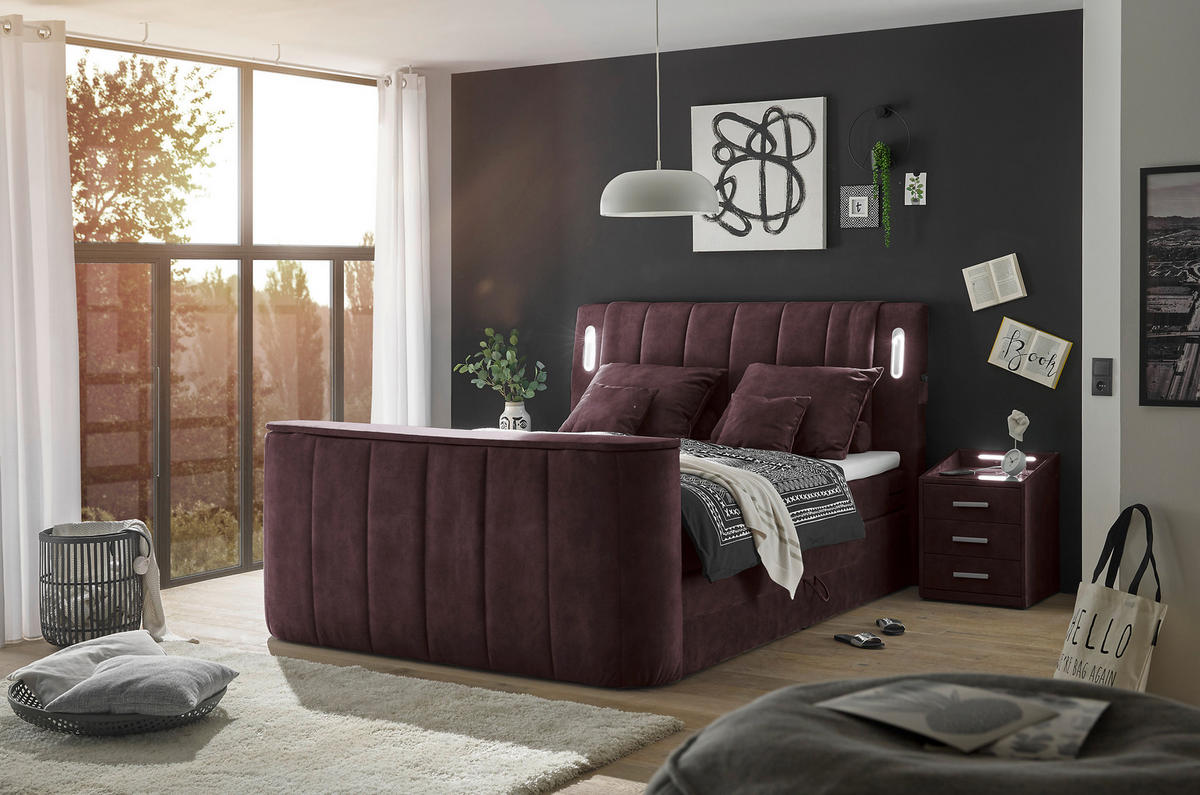 BOXSPRINGBETT 180/200 cm  in Aubergine  - Aubergine, MODERN, Holzwerkstoff/Kunststoff (180/200cm) - MID.YOU