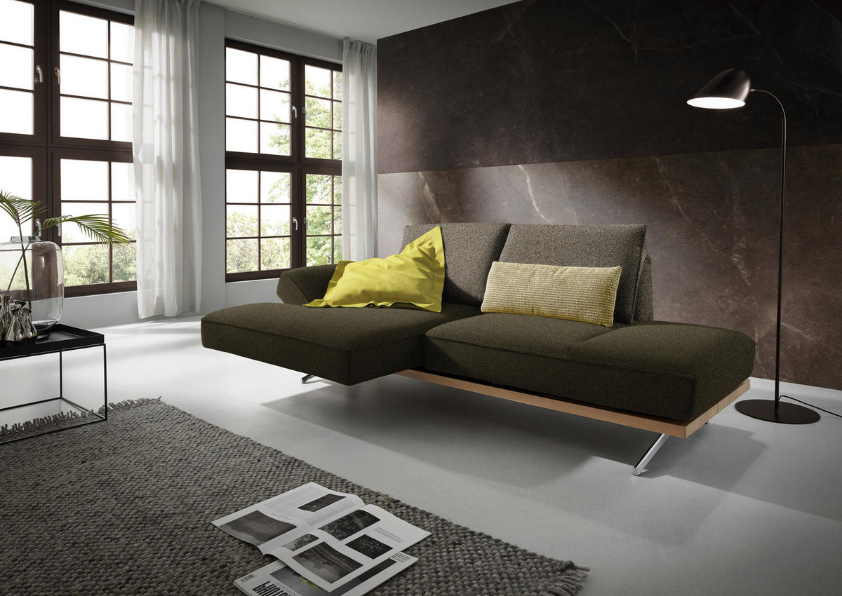 ECKSOFA in Flachgewebe Grün, Olivgrün  132/240 cm  - Chromfarben/Olivgrün, Design, Holz/Textil (132/240cm) - Koinor