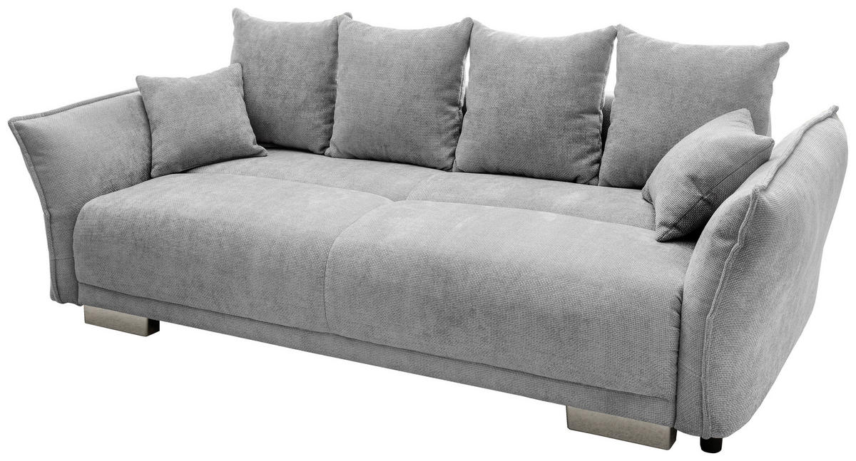 BIGSOFA Mikrofaser Silberfarben  - Chromfarben/Silberfarben, Basics, Kunststoff/Textil (242/71/90/131cm) - Livetastic
