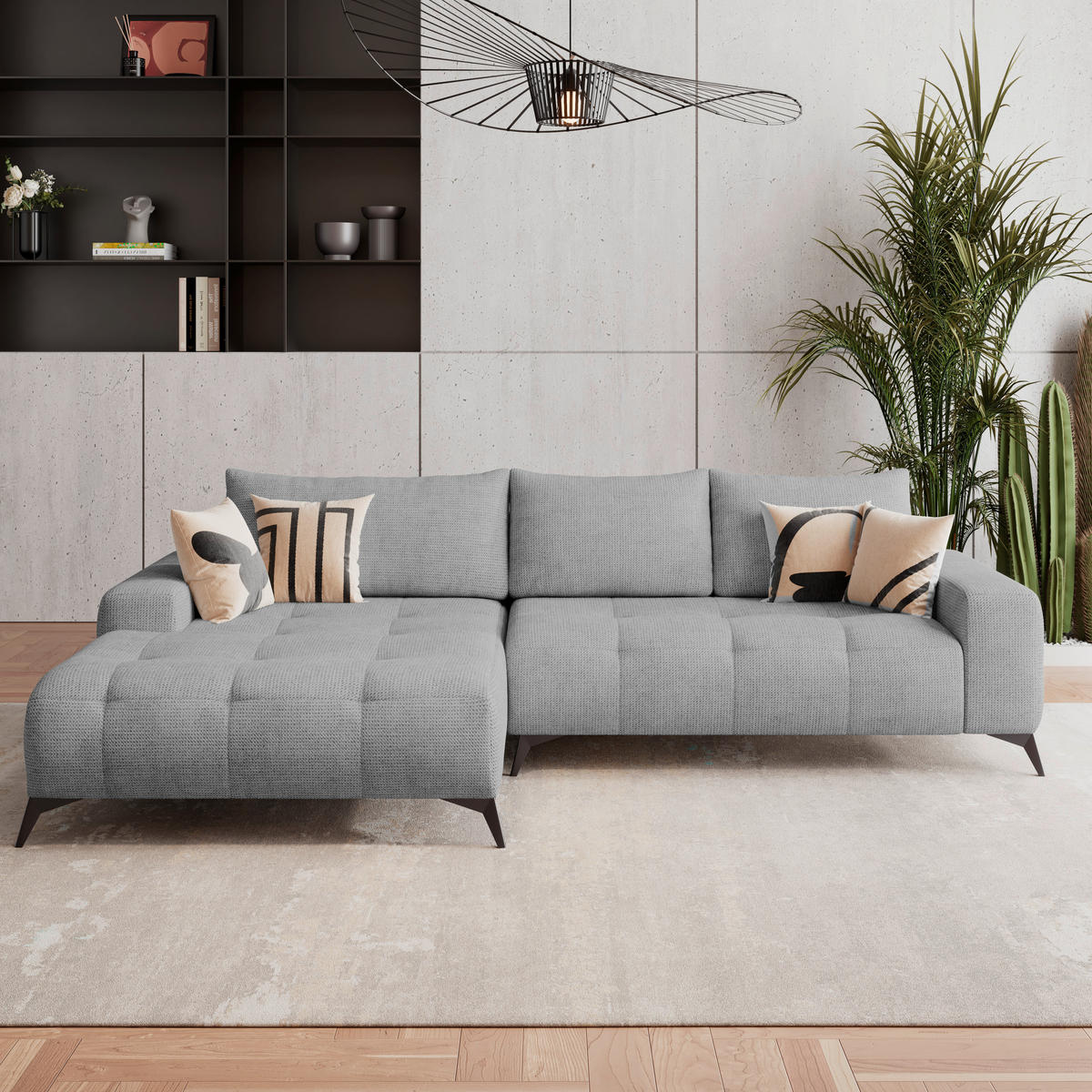 HÖRNSOFFA i flatväv grå  - svart/grå, Trend, metall/textil (175/290cm) - MID.YOU