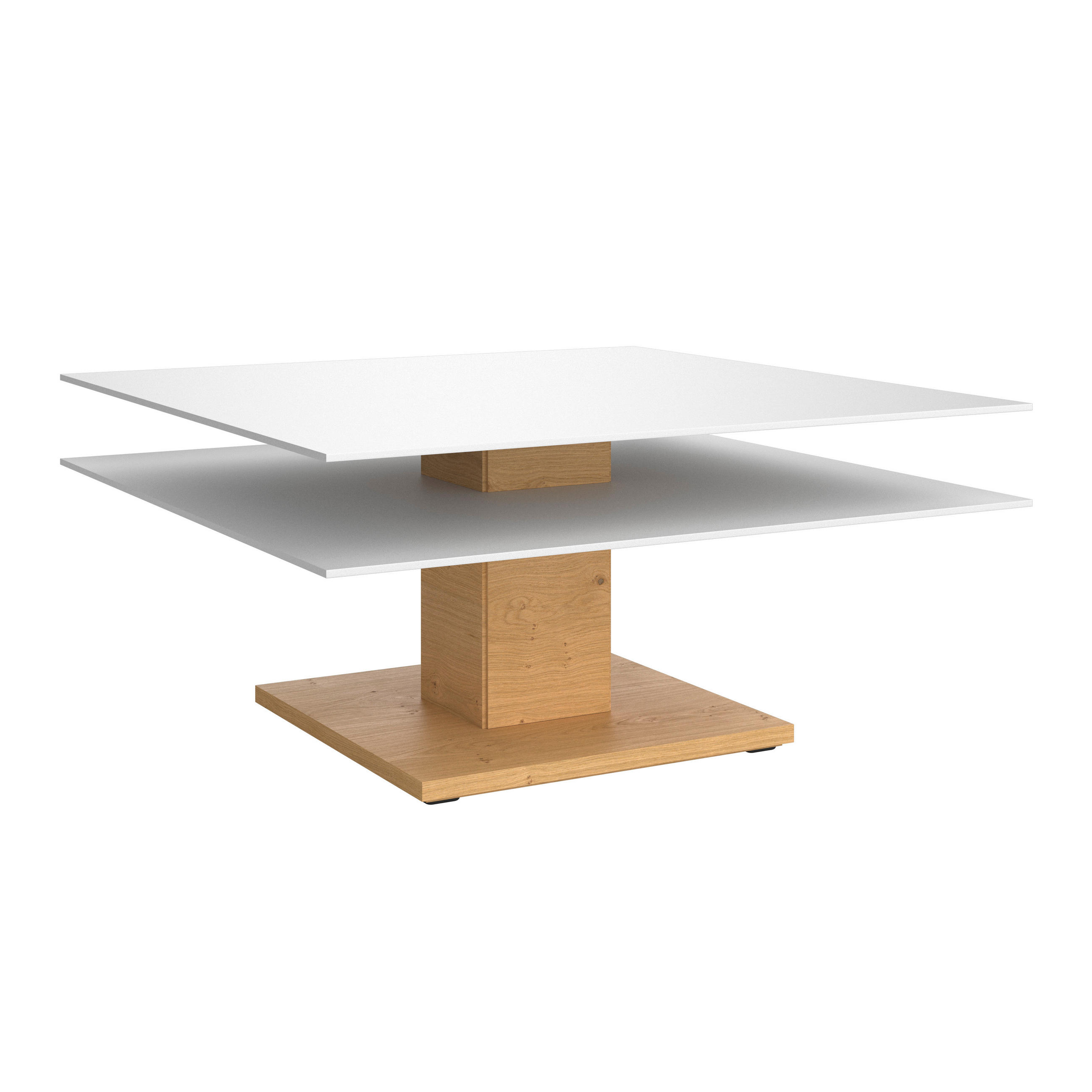 COUCHTISCH Wildeiche furniert, massiv Farbglas 90/90/43 cm quadratisch Weiß, Eichefarben  - Eichefarben/Weiß, Design, Glas/Holz (90/90/43cm) - Voglauer