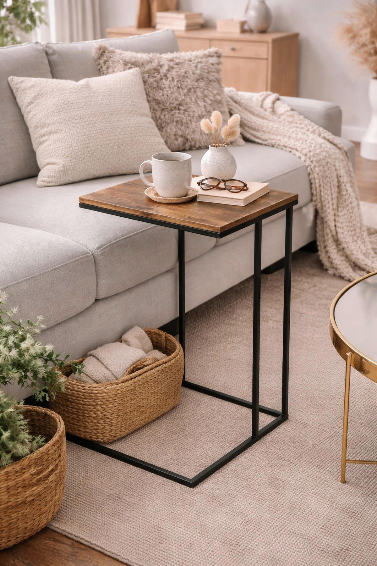 BEISTELLTISCH 40/40/60 cm Braun quadratisch  - Schwarz/Braun, Design, Holzwerkstoff/Metall (40/40/60cm) - MID.YOU