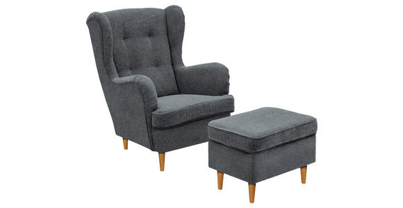 OHRENSESSEL in Webstoff Anthrazit, Eiche Wotan - Anthrazit/Eiche Wotan, Basics, Holz/Textil (78/102/98cm) - Carryhome