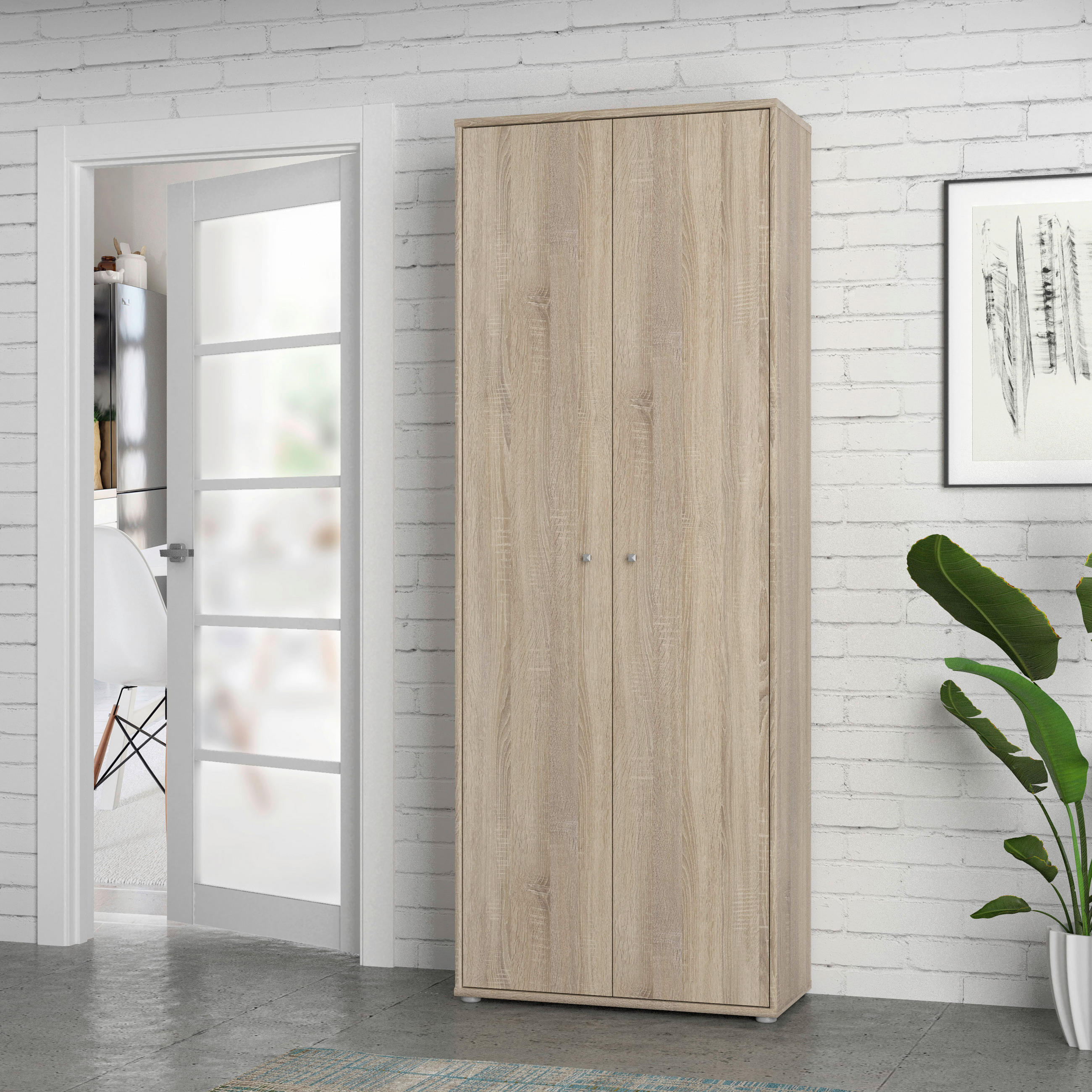 DREHTÜRENSCHRANK 2-türig Sonoma Eiche - Alufarben/Sonoma Eiche, Design, Holzwerkstoff/Kunststoff (73,7/197,5/34,8cm)