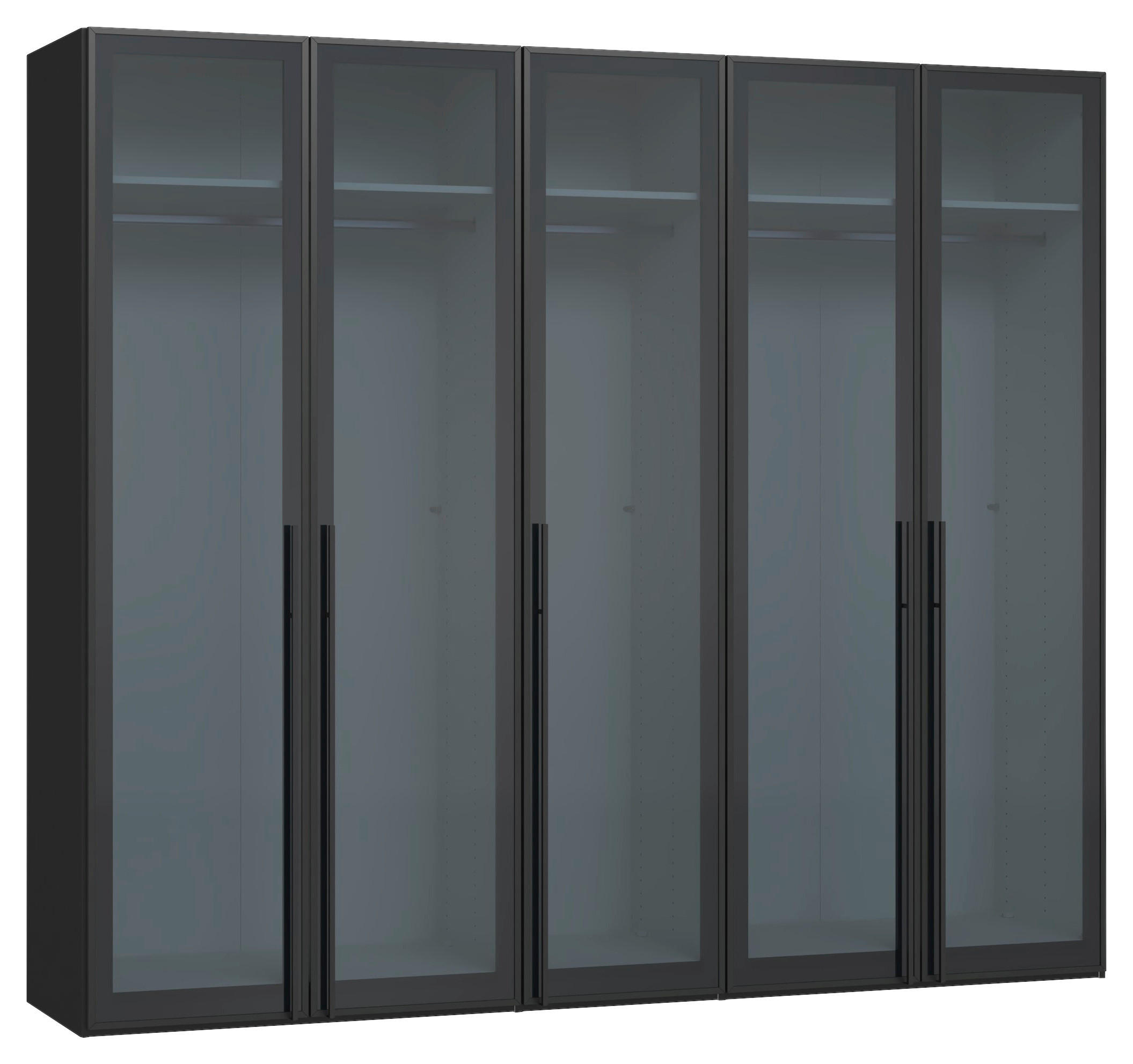DREHTÜRENSCHRANK 253/220/59 cm,  in Schwarz, 5-türig  - Schwarz, Design, Glas/Holzwerkstoff (253/220/59cm) - Jutzler