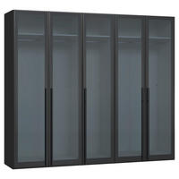 DREHTÜRENSCHRANK 253/220/59 cm,  in Schwarz, 5-türig  - Schwarz, Design, Glas/Holzwerkstoff (253/220/59cm) - Jutzler