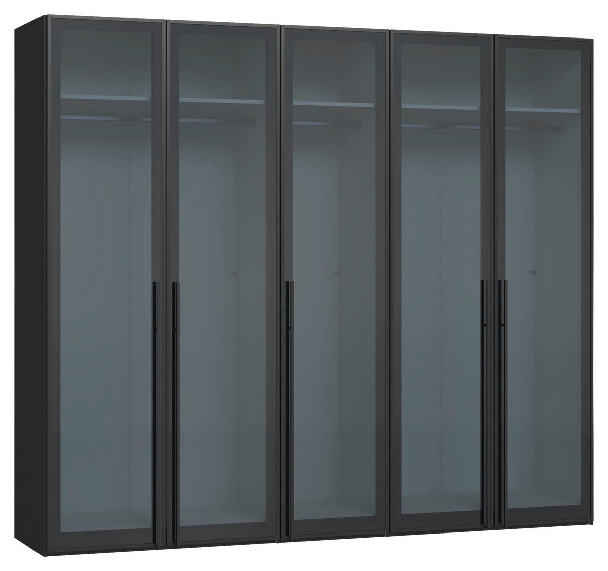 DREHTÜRENSCHRANK 253/220/59 cm,  in Schwarz, 5-türig  - Schwarz, Design, Glas/Holzwerkstoff (253/220/59cm) - Jutzler