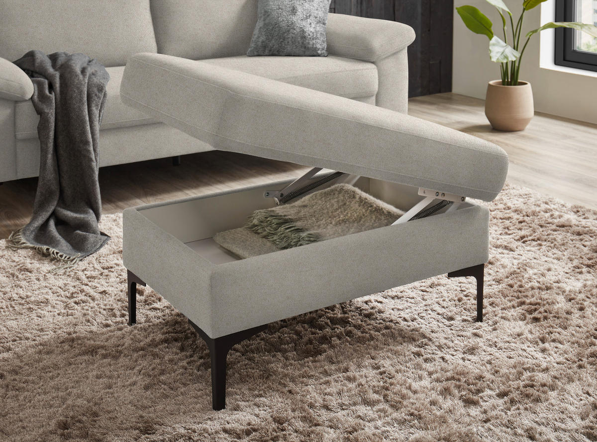 2,5-SITZER in Flachgewebe Naturfarben, Beige  - Beige/Schwarz, Design, Textil/Metall (206/86/97cm) - Pure Home Lifestyle