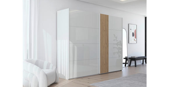 SCHWEBETÜRENSCHRANK 281/223/68 cm 2-türig Weiß, Eichefarben - Eichefarben/Weiß, Design, Glas/Holzwerkstoff (281/223/68cm) - Novel